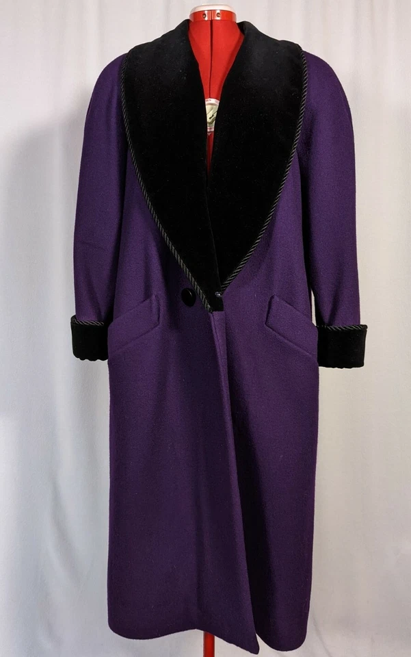 Chaqueta de pasarela esculpida Bill Blass vintage años 80 terciopelo púrpura solapa cuerda EE. UU. Foto 1 de 4