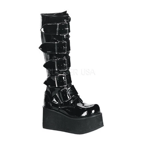 Bota de rodilla Pleaser Demonia TRASHVILLE-518 plataforma 5 hebillas para hombre - charol Foto 1 de 1