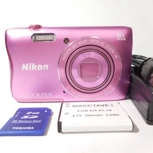 Cámara digital compacta Nikon COOLPIX S3700 rosa con cargador de batería tarjeta SD - Imagen 1 de 22