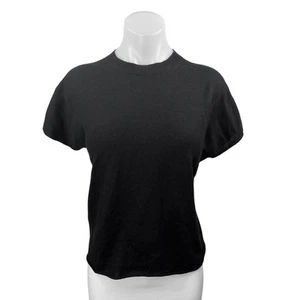 NEW Vince Black Cashmere Linen Short Sleeve Mock Neck Sweater T Shirt Top XXS - Picture 1 of 4