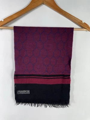 Christian Dior Monsieur Men's One Size Black Burgundy 100% Wool Vintage Scarf - Image 1 of 4