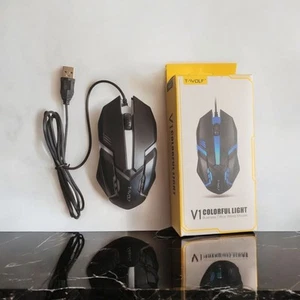 Mouse para juegos retroiluminado con cable negro claro colorido T-Wolf V1 - Imagen 1 de 2
