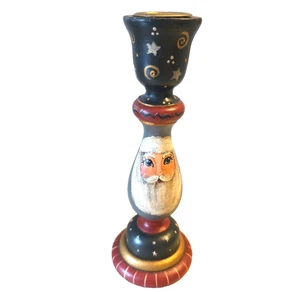 7" handbemalter patriotischer Weihnachtsmann Kerzenständer Volkskunst Holz Landhaus Dekor - Bild 1 von 10