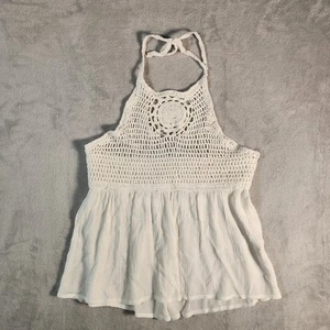 SIM & SAM Halter Top Womens Junior Large White Crochet Boho Festival Fairy Y2K - Picture 1 of 10