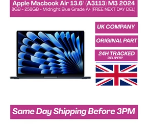 Apple Macbook Air 13.6" (A3113) M3 2024 - 8GB - 256GB - Midnight Blue Grade A+ - Afbeelding 1 van 9