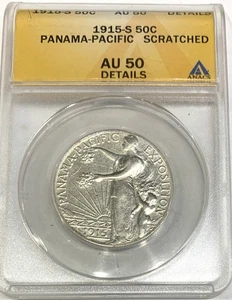 1915 S Panama Pacific  Half Dollar  - ANACS slabbed AU 50   LOW MINTAGE & RARE - Picture 1 of 4