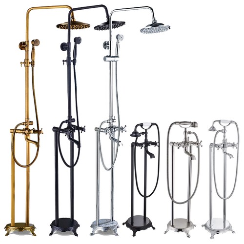 Bathroom Floor Mounted Free Standing Bathtub Faucet Tub Filler System