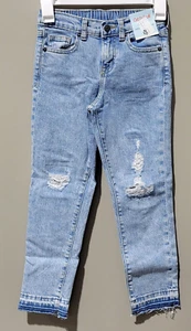 Cat & Jack Girls' Size 7 High-Rise Ankle Length Straight Leg Distressed Jeans - Picture 1 of 7