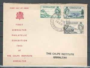 Gibraltar PHILATELIC EXHIBITION 1953 THE CALPE INST. QEII STAMPS FDC LOT (BCL89) - Picture 1 of 1