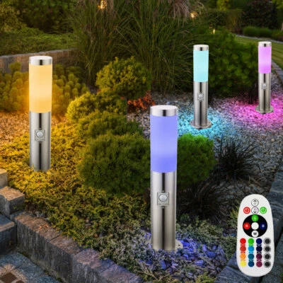 Sockelleuchte Stehlampe Außenleuchte Fernbedienung dimmbar IP44 RGB LED 4er Set - Bild 1 von 4