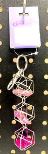 Claire’s Girls Caged Heart Crystals Keychain with Clip Silver & Pink - Picture 1 of 2