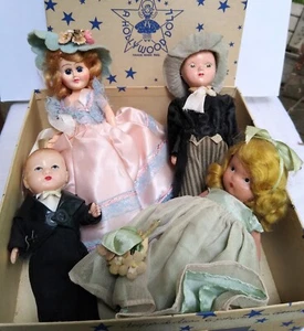 Hollywood Puppen Komposition Zelluloid Braut Bräutigam Hochzeit Party in Vintage Box - Bild 1 von 10