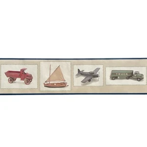 Vtg Wallpaper Old Antique Toys Border Roll 5 Yds 6 3/4" W - Picture 1 of 12