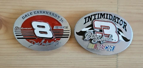 Vtg Lot Of 2 Nascar Belt Buckles Dale Earnhardt #3 Dale Earnhardt Jr. #8 Cover