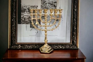 Menora Messing Tample Menora 10" 25 cm Gold 7 Zweige Kerzenhalter aus Israel - Bild 1 von 12