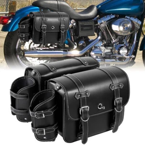 Black Motorcycle Side Saddle Bags For Yamaha V-Star XVS 650 1100 Custom Silverad - Picture 1 of 12