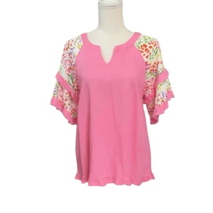 Blusa Umgee EE. UU. Rosa Flecos Manga Corta Mezcla de Lino Talla Pequeña - Imagen 1 de 5