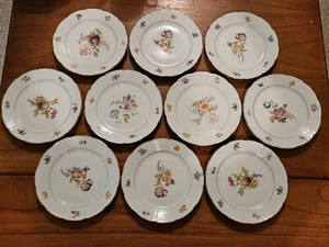 Set of 10 Carl Teichert Meissen "Dresden" Floral & Gold Plates W/Basketweave 8" - Picture 1 of 20