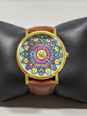 Reloj Geneva Platino Redondo Tono Dorado Caja Marrón Imitación Cuero Banda 9 Pulgadas   Foto 1 de 4