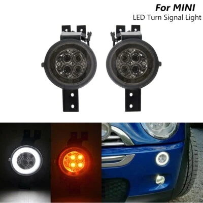 Smoked LED Halo Ring DRL Lamp Turn Signal Light Assy For MINI Cooper R50 R52 R53 - Image 1 of 4