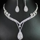 Wedding Prom Bridal Crystal Diamante Tear Drop Necklace Earrings  Jewelry Set