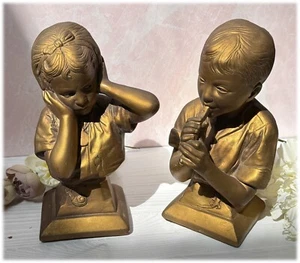 "Sujetalibros vintage estatuas firmadas lecciones de música Villanis niño y niña ESCO 9""" - Imagen 1 de 16