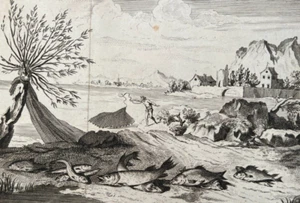 Antique Etching Original Epervier, Fishing, Landscape Jacques Philippe LEBAS - Picture 1 of 8