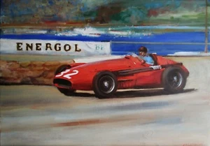 ORIGINAL MARTIN ULBRICHT OIL "Fangio At Monaco, 1957" Maserati F1 race PAINTING - Picture 1 of 3