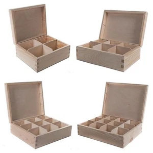 4/6/8/9/12 Compartments Wood Jewellery Storage Chest Boxes / Wooden Tea Bag Box - Picture 1 of 39