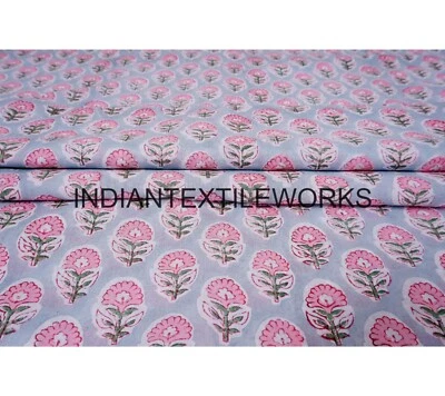 5 TO 25 Yard Indian Cotton Fabric Hand Block Flower Print Pant Material - Image 1 of 4