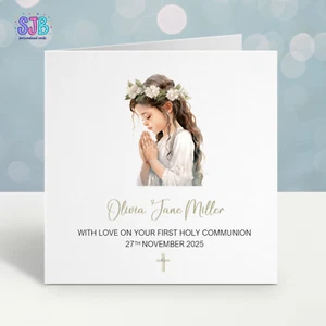 First Holy Communion Card Personalised for Girls,Goddaughter, Daughter, niece - Picture 1 of 3