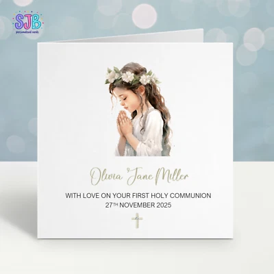 First Holy Communion Card Personalised for Girls,Goddaughter, Daughter, niece - Image 1 of 3