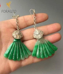 Ming Qing Dynasty Jadeite Tibetan Silver Earring Antique Collection Ancient Jade - Bild 1 von 8