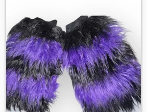 Purple Black Furry Legwarmer Fuzzy Girl Covers Fluffy Leg warmer Women Party Emo - Picture 1 of 2