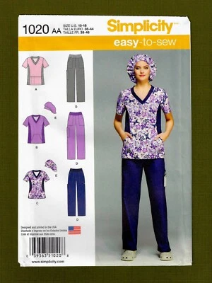 Misses Easy Scrub Pants, Top & Hat Sewing Pattern (Sizes 10-18) Simplicity 1020 - Image 1 of 4