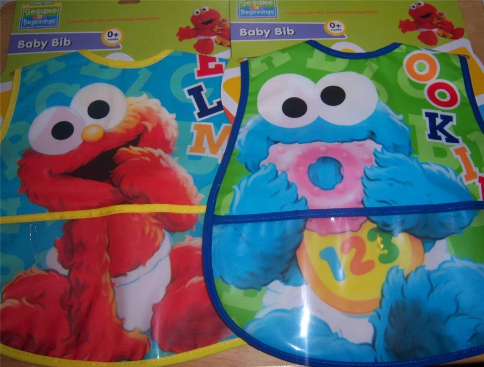 NEW SESAME STREET POCKET BIB, ELMO, COOKIE MONSTER, Baby Shower - Image 1 of 1