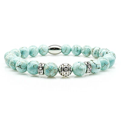 Türkis Armband Bracelet Perlenarmband Beads Kugel 8mm Edelstahl Perlen Strass - Bild 1 von 2