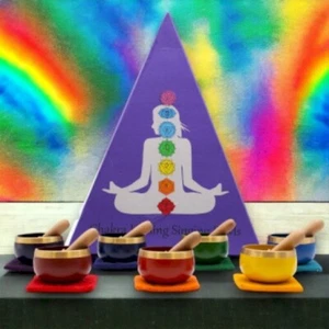 Klangschalen Set Spezial Meditation Chakra echt Messing, Kissen Holz Stab - Bild 1 von 24