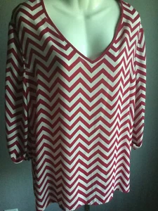 KIARA HALBTRANSPARENTE OVERSIZED DAMENBLUSE 3/4 ARM ROT WEISS CHEVRON 2XL - Bild 1 von 8