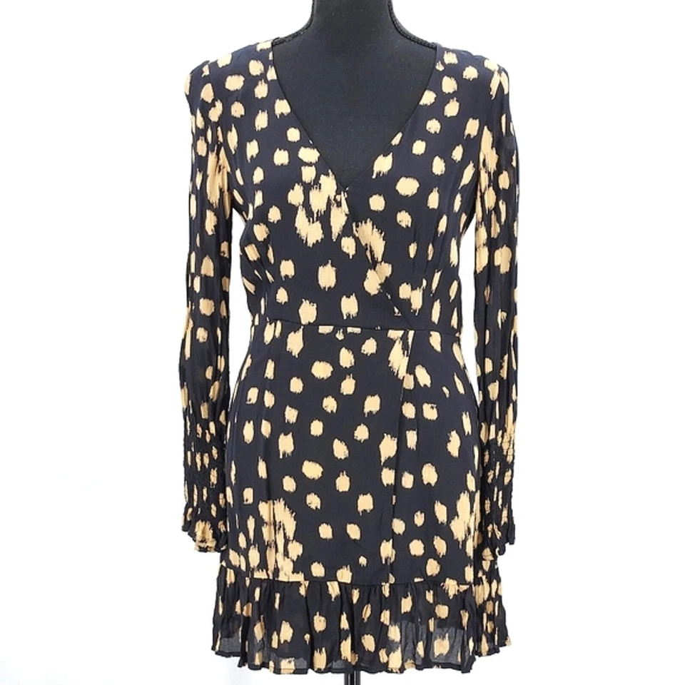 Vestido French Connection Geriel Estampado Cortina Talla 6 Mujer Negro Marrón Imitación Envoltura Foto 1 de 4