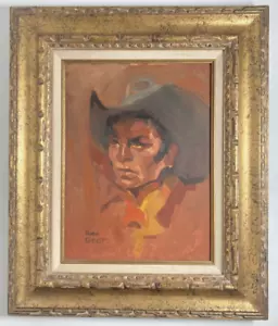 Dipinto ad olio originale vintage - Ritratto di cowboy dell'Arizona - firmato cabot alto - Foto 1 di 10