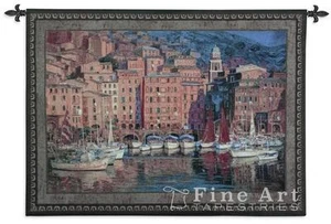 Ruby Sails Sailboats European Port Moderne Pic Tapestry 53"x38" - Picture 1 of 1
