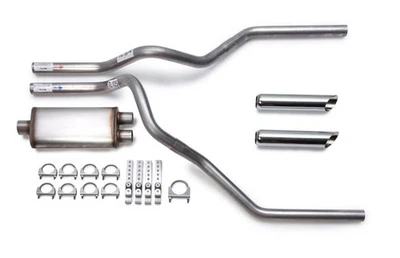 1996-1999 GMC Sierra Dual Exhaust Kit Flow II Stainless Muffler Chrome Tips Foto 1 de 4