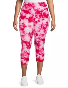 Terra & Sky Women's Plus Sueded Capri Leggings 1X (16-18W) Pink Yellow Tie Dye - Picture 1 of 1