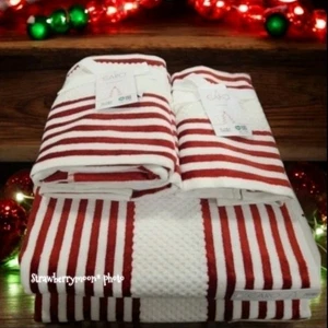 6 Stck. Weihnachten Zuckerstange Rot Velours Streifen BAD HAND SPITZE HANDTUCH Set Caro Home - Bild 1 von 10