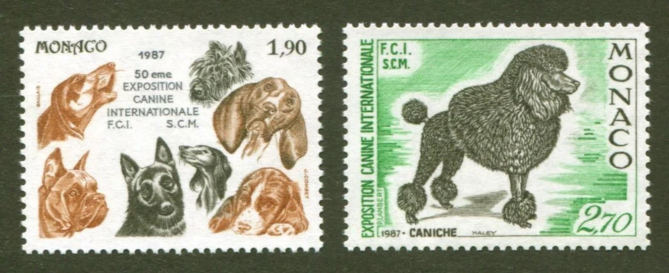 Monaco Scott # 1573-74, razas de perros, caniche, 1987 juego de 2, en muy buen estado MNH, SCV: $5,50 Foto 1 de 1