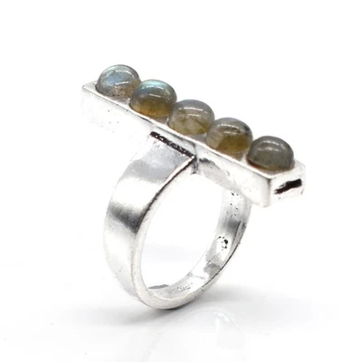 Anillo hecho a mano de piedras preciosas de labradorita natural joyería de moda 8"" N335 Foto 1 de 4