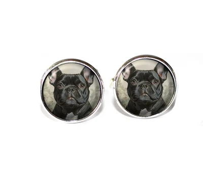 Gemelos redondos de metal de vidrio hechos a mano para perro toro francés Foto 1 de 3