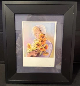 Nancy Noel. N.A. Noel Amish Print. 11x13 gerahmte Größe Mädchen mit Sonnenblumen - Bild 1 von 1