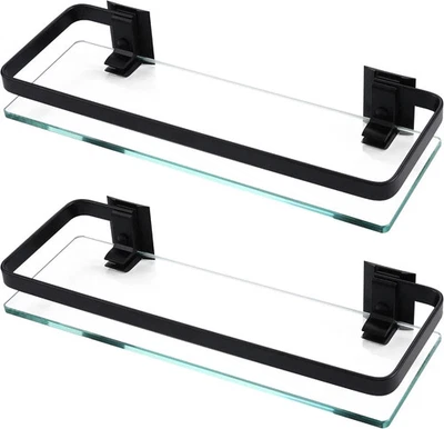 Mensola doccia in vetro montaggio a parete - 2 pezzi nero ENCOFT mensola in vetro - Immagine 1 di 4